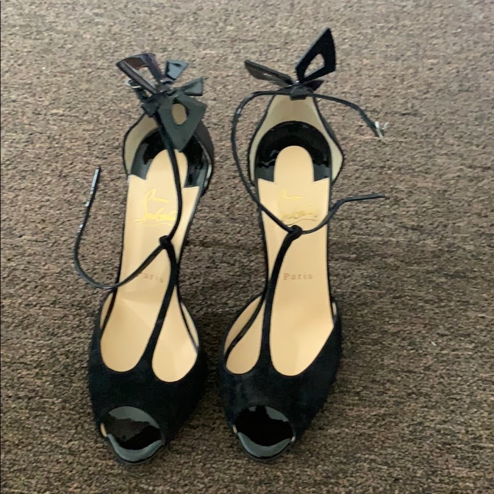Black open toe dainty red bottoms
